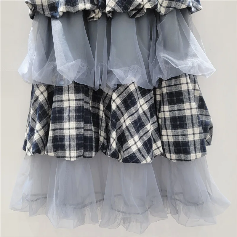 HKSH Autunno Nuove Donne Dolce Chic Gonna Plaid Patchwork Maglia A Pieghe A Strati A-line High Street Elegante Moda Y2K Gonne HK9501