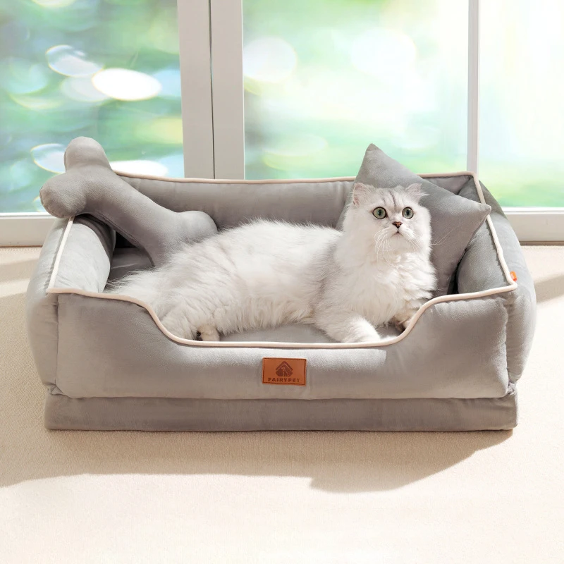 Dutch Velvet Pet Bed Removable Soft Wave Sponge Pad Autumn Winter Thickening Warmth Square Dog Sofa Beds Pet Dogs Accessories