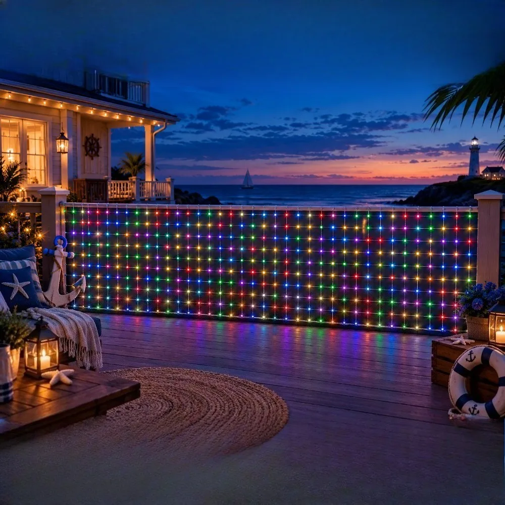 Christmas Net Lights Set Bluetooth App DIY Custom Word Pixel Multicolor Outdoor Wall Fence Yard Decoration