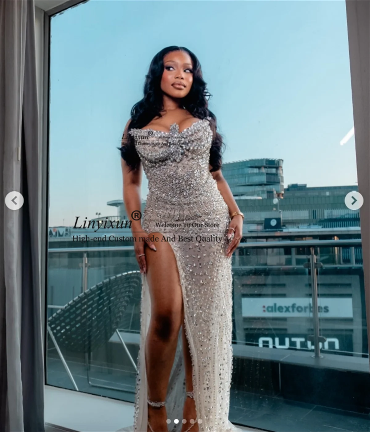 

Вечерние платья Aso Ebi 2025 с бисером и разрезом по бокам, вечернее платье русалки по индивидуальному заказу, африканское женское платье для выпускного вечера