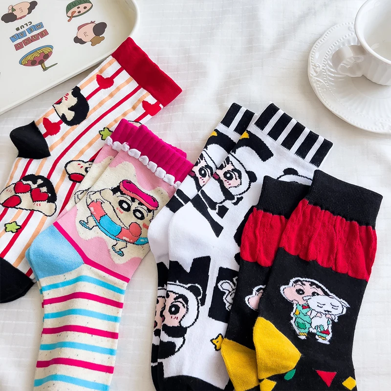 Kawaii Crayon Shin Chan Socks Cartoon Cute Student Anime Comfortable Keep Warm Protecting Feet Cotton Material Toys Girls