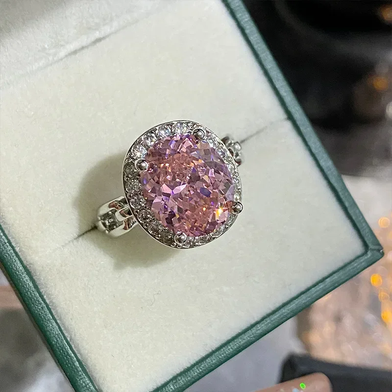 

MDLFES Moiss..n Diamond Style Jewelry Crushed Ice Cut Live New Ring Oversized Dove Egg Cherry Blossom Pink Open End Ring