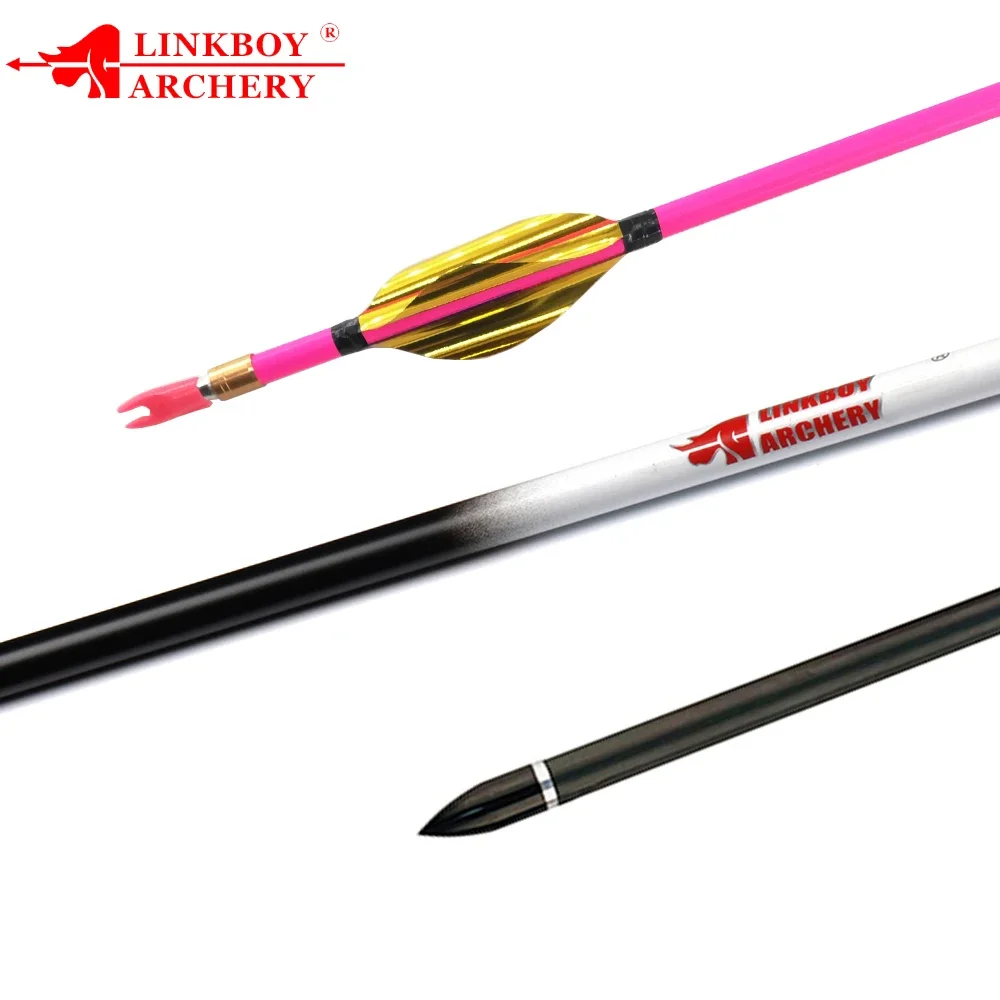 

12pcs Linkboy Archery Carbon Arrows Spine300 340 400 500 600 700 800 ID6.2mm 30inch 1.8inch Spin Vanes Recurve Bow Hunting