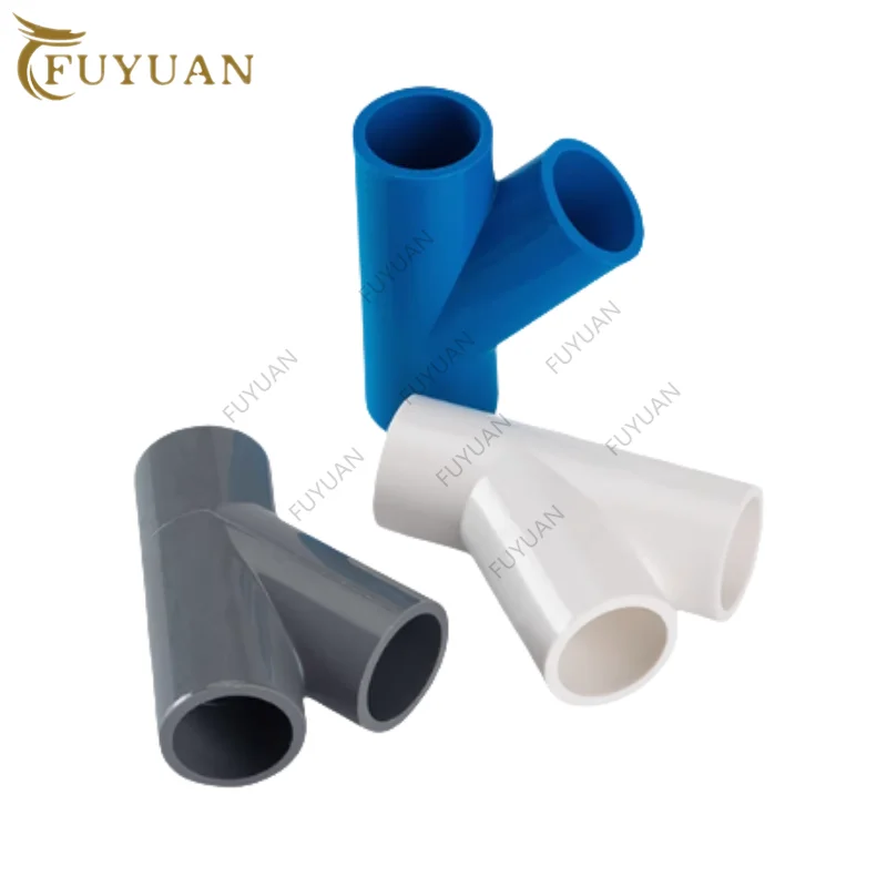 ID 20 25 32 40 50 63 75-160mm PVC Oblique Tee Connector 45 degree Tilted Three Way Joints Garden Irrigation Y type pipe fittings