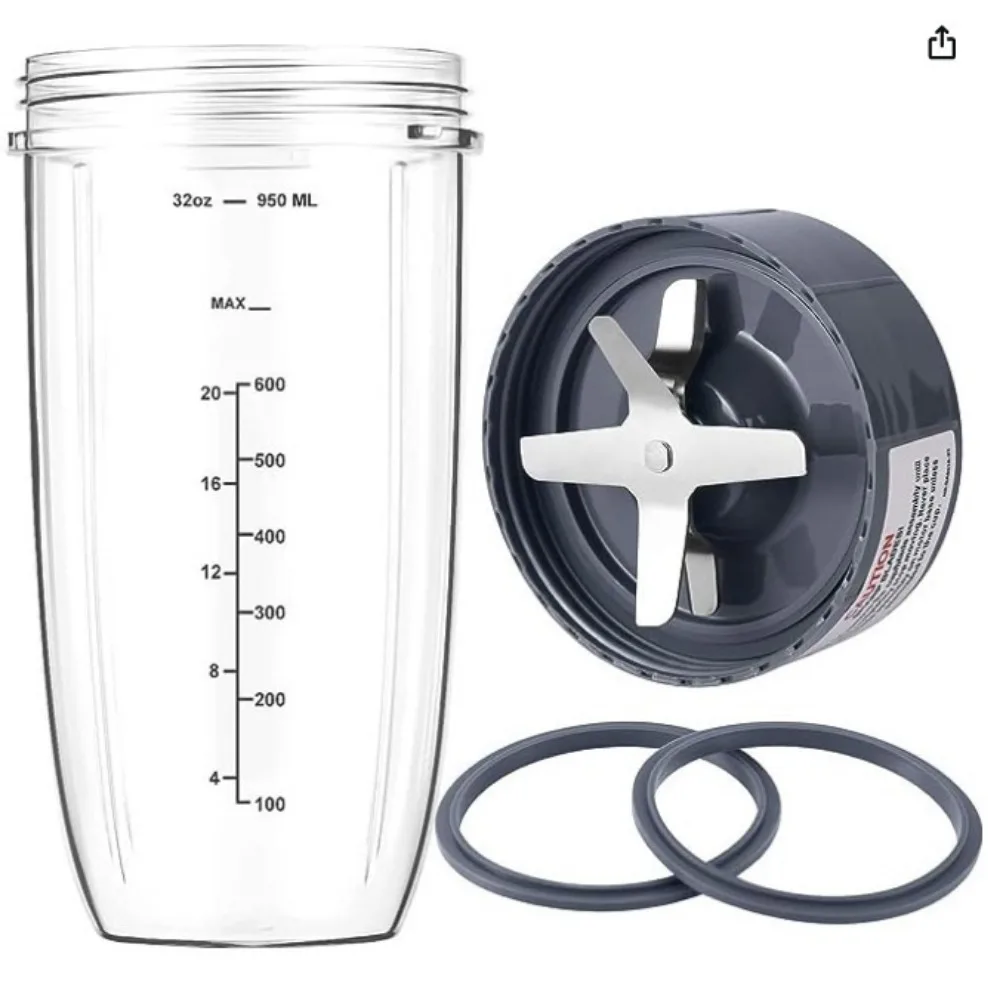 32oz Blender Cups Replacement Parts with Flip-Top To-Go-Lid and Rubber Gaskets Compatible with NutriBullet 600w/900w