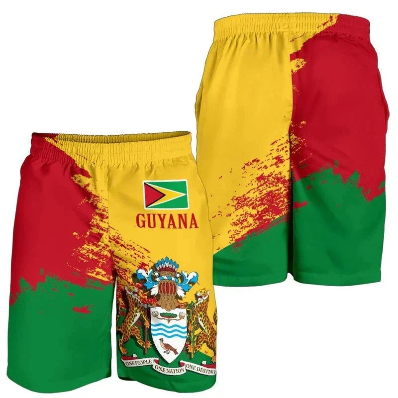 Guyana Flag Map 3D Printed Short Pants For Men Clothes Casual Hawaii Beach Shorts Guyanese National Emblem Trunks Male Trousers