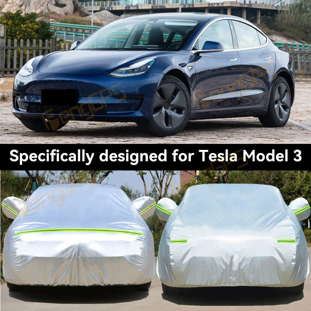 غطاء سيارة كامل حماية ضد الماء للمطر لطراز تسلا 3 غطاء حماية خارجي للسيارة مضاد للأشعة فوق البنفسجية عاكس للشمس في الهواء الطلق