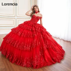 Customized Sparkly Red Quinceanera Dress Ball Gown Tiered Sequins Applique Beading Corset Sweet 16 Vestidos De 15 Años YQD995