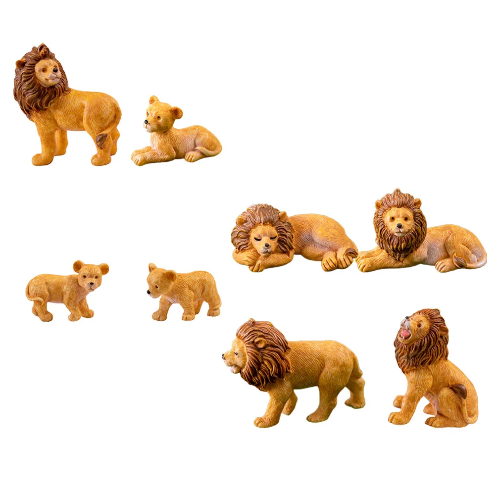 8 Pcs Micro Landscape Lion Statue Animal Model Miniature Crafts Decorations Resin