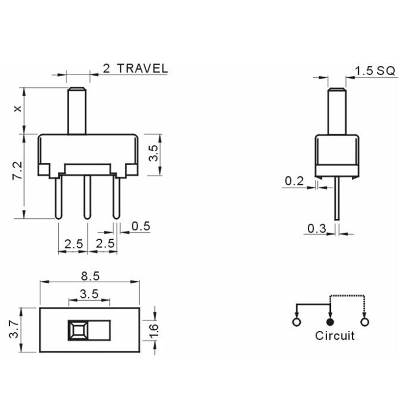 20Pcs SS12D00 Interruptor on-off mini Slide Switch 3pin 1P2T 2 Position High quality toggle switch Handle length:3MM/4MM/5MM/6MM