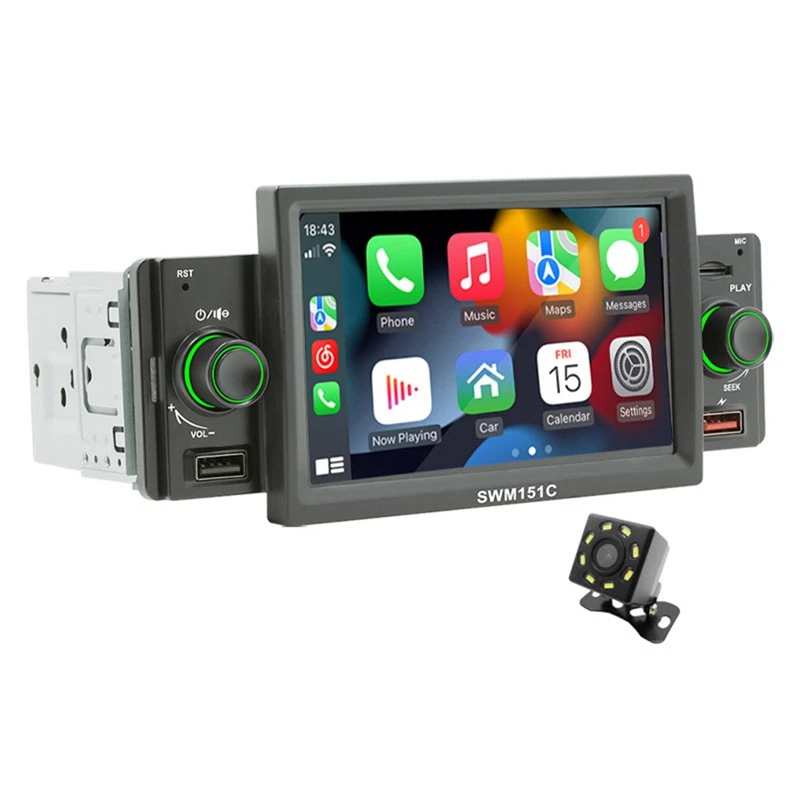 

1 Din Car Audio Receiver Carplay 5 Inch MP5 Bluetooth Hands Free A2DP USB FM System 151C