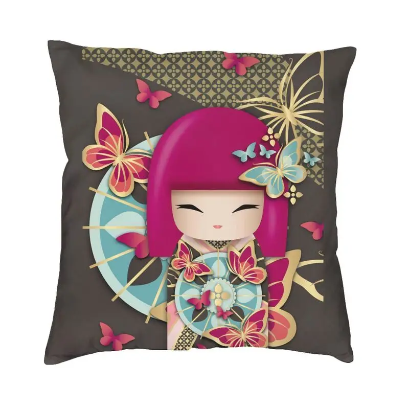Custom Luxury Japanese Girl Sakura Kokeshi Doll Throw Pillow Cover Home Decorative Cushion Cover 45x45 Pillowcover Living Room