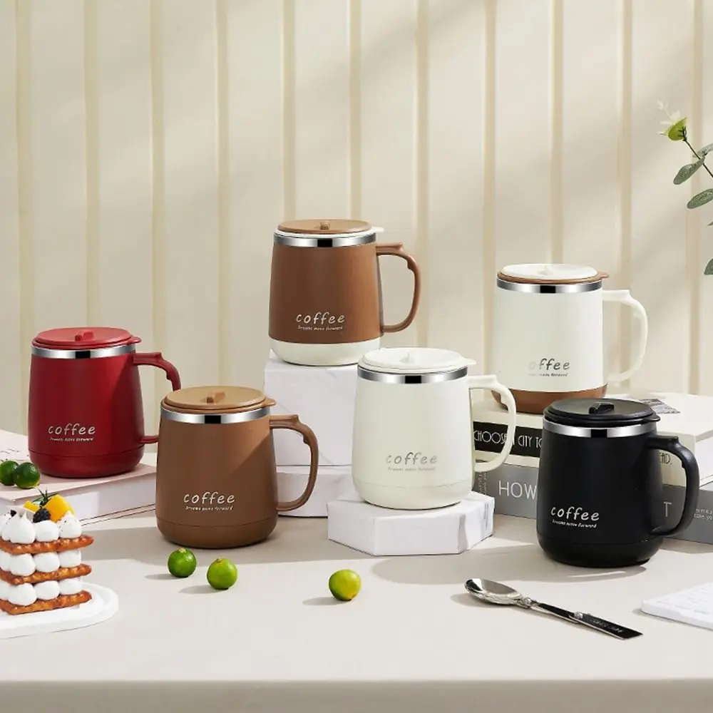 

Double-layer Stainless Steel Coffee Mug Anti Scalding Leak-Proof Milk Coffee Cup Large Capacity with Cover and Handle
