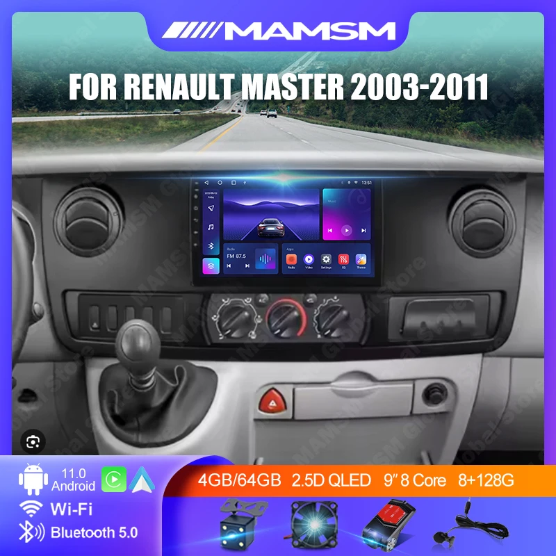 Mamms android 13.0 rádio do carro para renault master 2003 - 2011 reprodutor multimídia 4g carplay auto 7862s áudio gps 8 núcleo qled estéreo