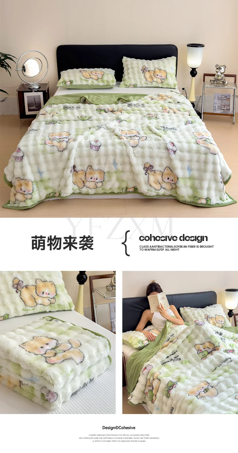 Cute Giant Panda Fluffy Fleece Blanket Fall Winter Thick Warm Faux Rabbit Fur Bed Blanket Plush Sofa Throw Cover Soft Bedspread