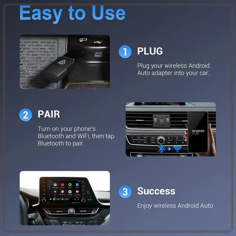 Надежный беспроводной адаптер Android Auto, небольшой беспроводной ключ Android Auto преобразует проводку на беспроводе для автомобилей Android Auto и Windows
