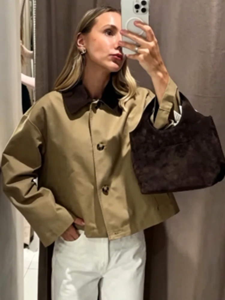 TFMLN Modische Damenjacken mit Kontrastfarben, Neuer Revers-Kragen, Schicker Patchwork-Mantel für Damen, Frühling Herbst Vintage Casual Oberbekleidung