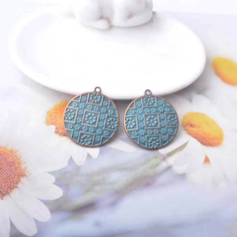 12 Stück/Set Ethnische Antik-Bronze-Anhänger für Schmuckherstellung, Vintage Runde Muschel Quadratische Boho-Anhänger DIY Damen-Ohrringe – Detail 5