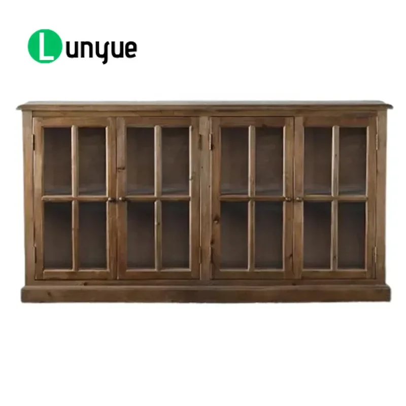 French Style Recycled Wood Sideboard Polished Finish Storage Cupboard for Living Room Hotel Home Furniture Decor