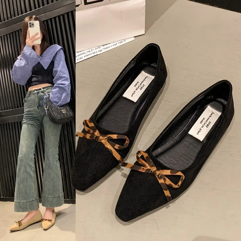

2025 Woman Ballet Flats Pointed Toe Boat Shoes Slip on Flats Shoes Spring Soft Ladies Spring Shoes Faux Suede