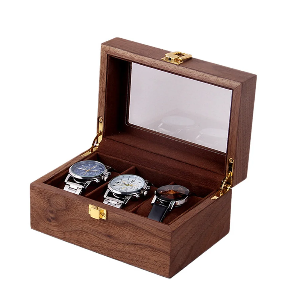 

Wooden Watch Display Box Walnut Color Simple Transparent Window Storage Container Anti Drop Lockable Case ganizer Premium