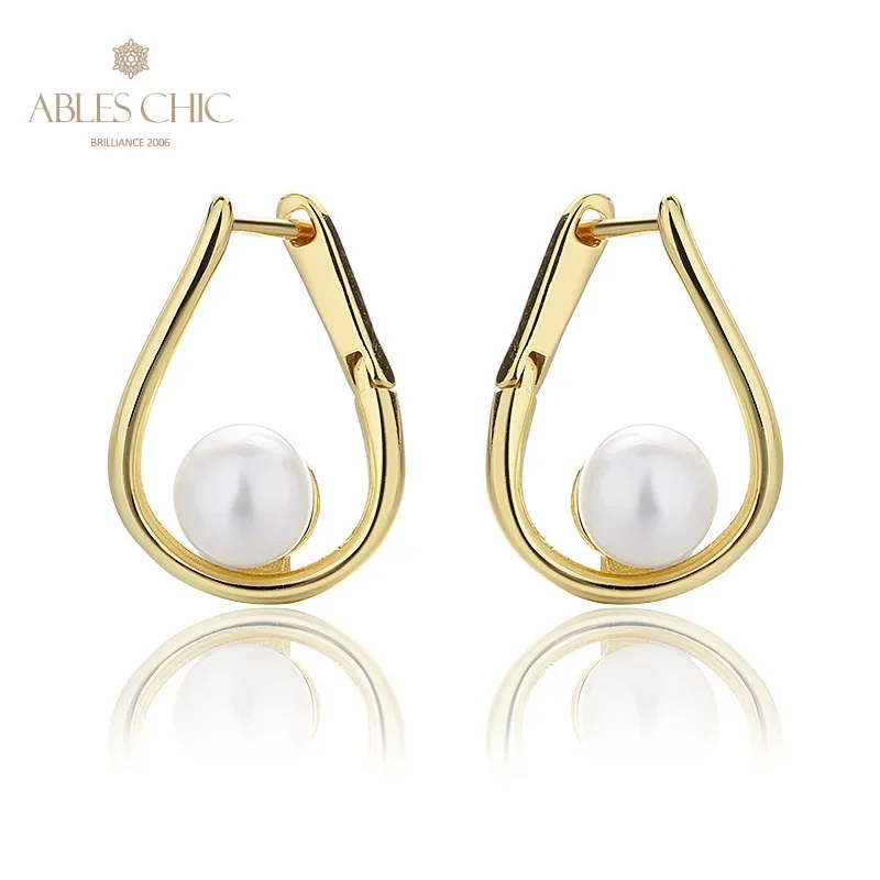 AC Freshwater Pearls 6-6.5mm Wire Huggies High Polished  Solid 925 Silver Stud Earrings PE1007