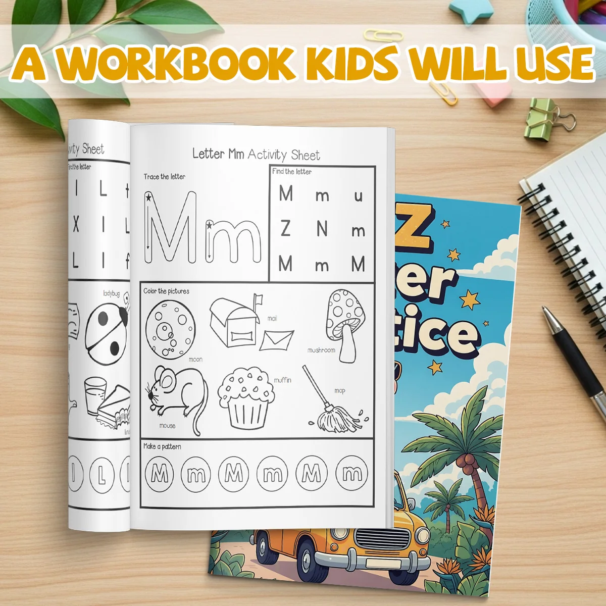 Children's alphabet coloring book, cute cartoon patterns, preschool early education workbook, boost your baby's hands-on skills