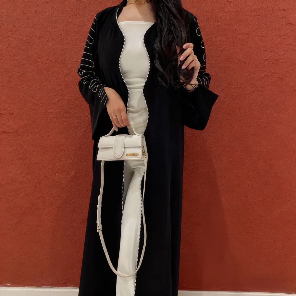 

Дубай Женщины Абая Кардиган Вышивка Халат Ид Открытые Платья Мусульманский Кафтан Халат Джалабия Рамадан Марокко Кафтан Vestidos Largos