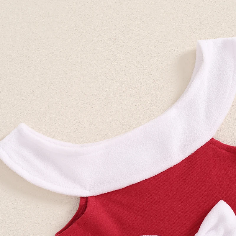 فتاة صغيرة زي عيد الميلاد ، القوس بلا أكمام ، المرقعة فستان على شكل خط مع قبعة ، ملابس الشتاء