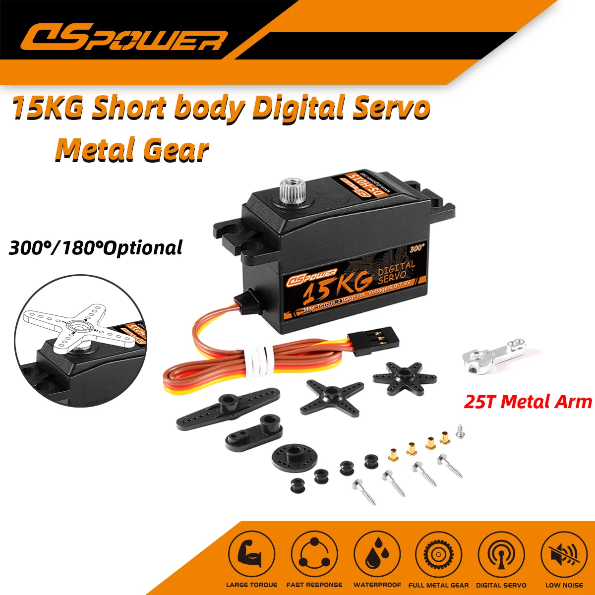 DSpower 15KG Metal Gear Digital Low Profile Servo with 25T Metal Arm for 1/8 1/10 RC Car Airplane Dron TRX4 Slash Scx10 Arrma