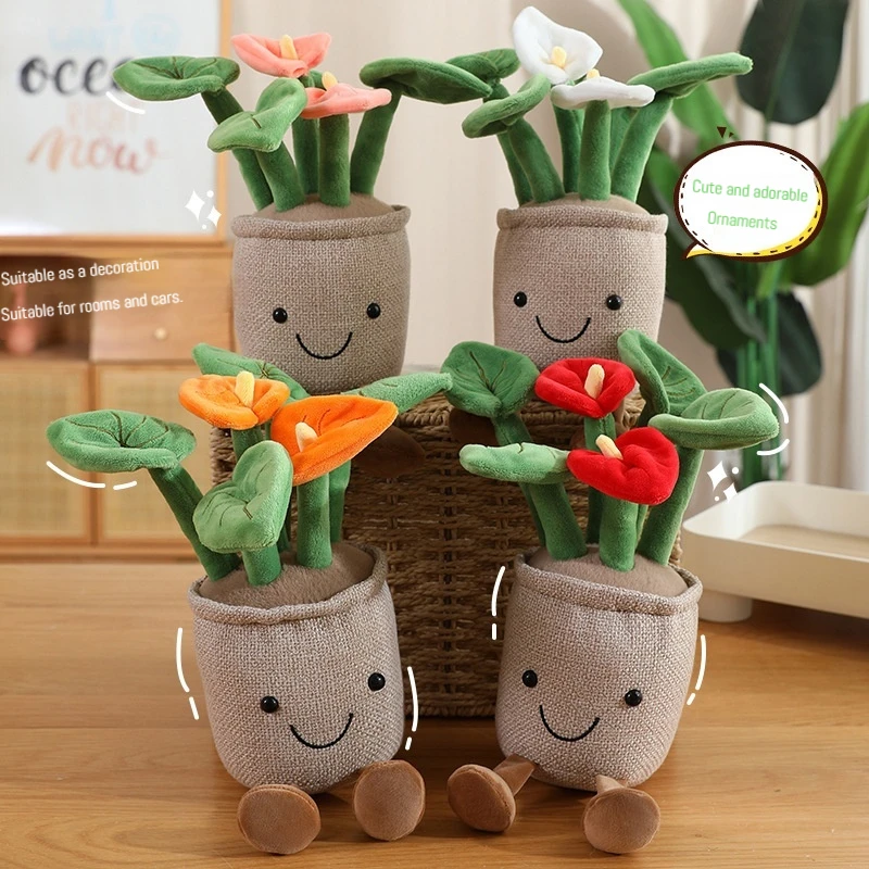 Cute Rose Flower Plush Potted Plant No Watering Simulation Floral Doll Creative Bedroom Bedside Decoration Soft Collectible Gift