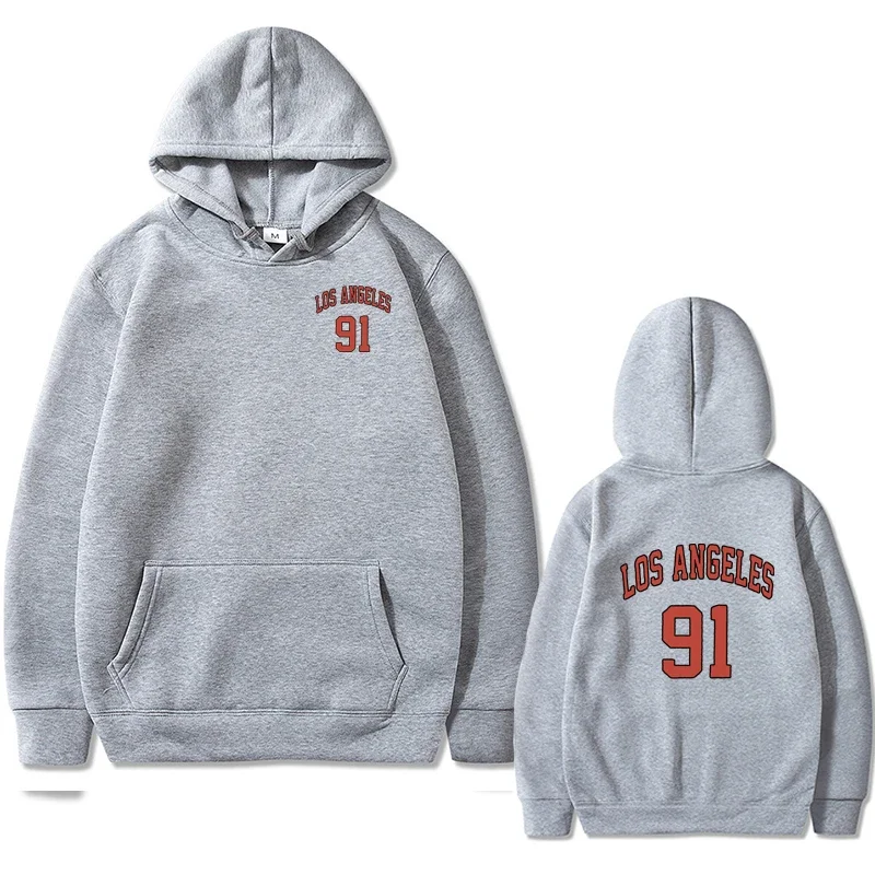 

Men Woman Long Sleeve Hoodies Winter LOS ANGELES 91 Print Pullover Unisex Hoodies Fleece Sweatshirt Sport Fashion Tracksuit