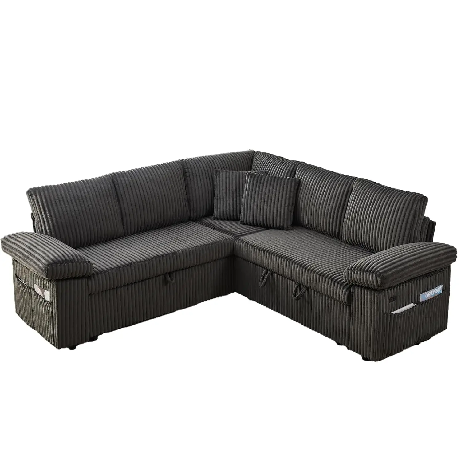 

Угловой диван-секционный 78 дюймов с выдвижной кроватью, регулируемой спинкой и местом для хранения, 5-местный, для гостиной, серый, на заказ