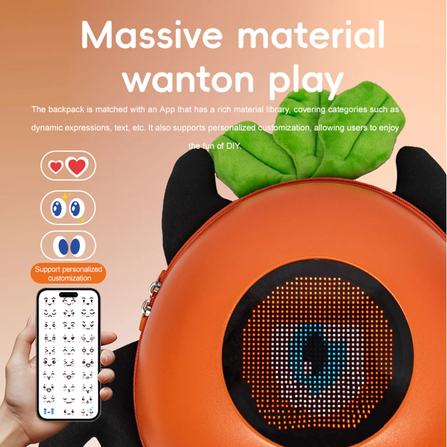Tas Ransel Anak Sekolah TK LED Screen LOY C2-4, Koneksi Bluetooth, Kontrol Aplikasi, Layar Tampilan, Tahan Air, untuk Perjalanan