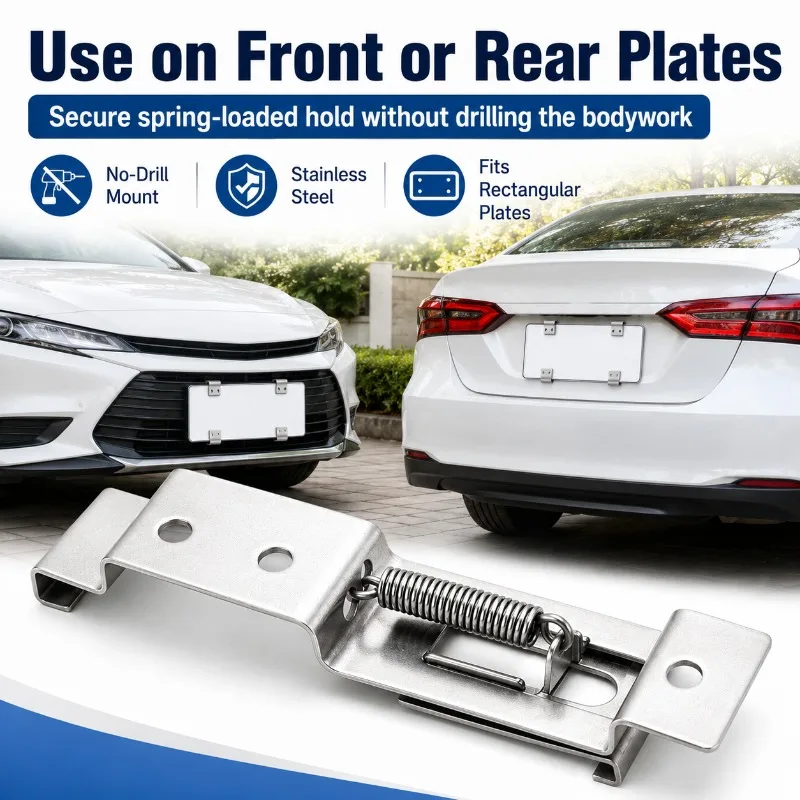 2/4/6PCS Stainless Steel License Plate Clips Spring Loaded No-Drill Car Number Plate Bracket Frame Holder Clamps for Trailer