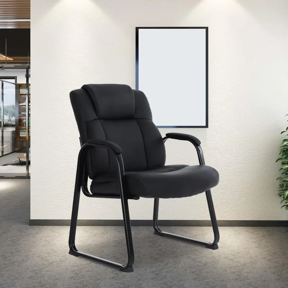 Big & Tall 400 lb. Guest Chair, Leather Reception Chairs with Sled Base and Padded Arm Rest for Waiting Room Office Home