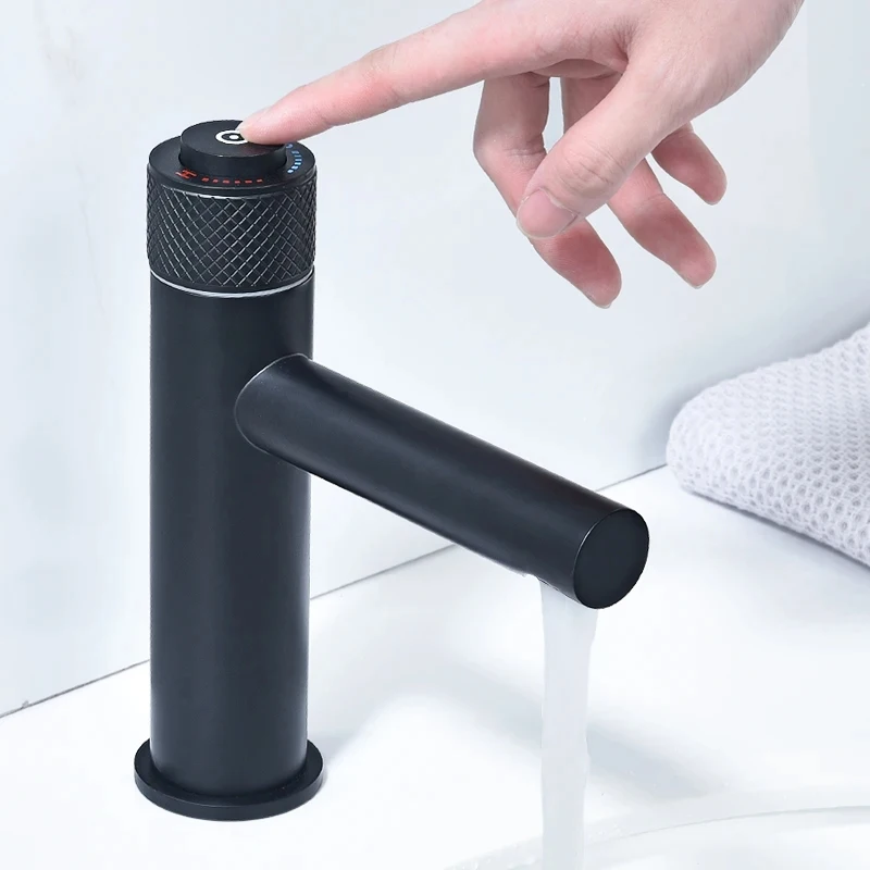 

Brass Black Deck Mounted Bathroom Faucet Cold And Hot Mixer Tap Water Crane Basin Faucet Water Column Short Style