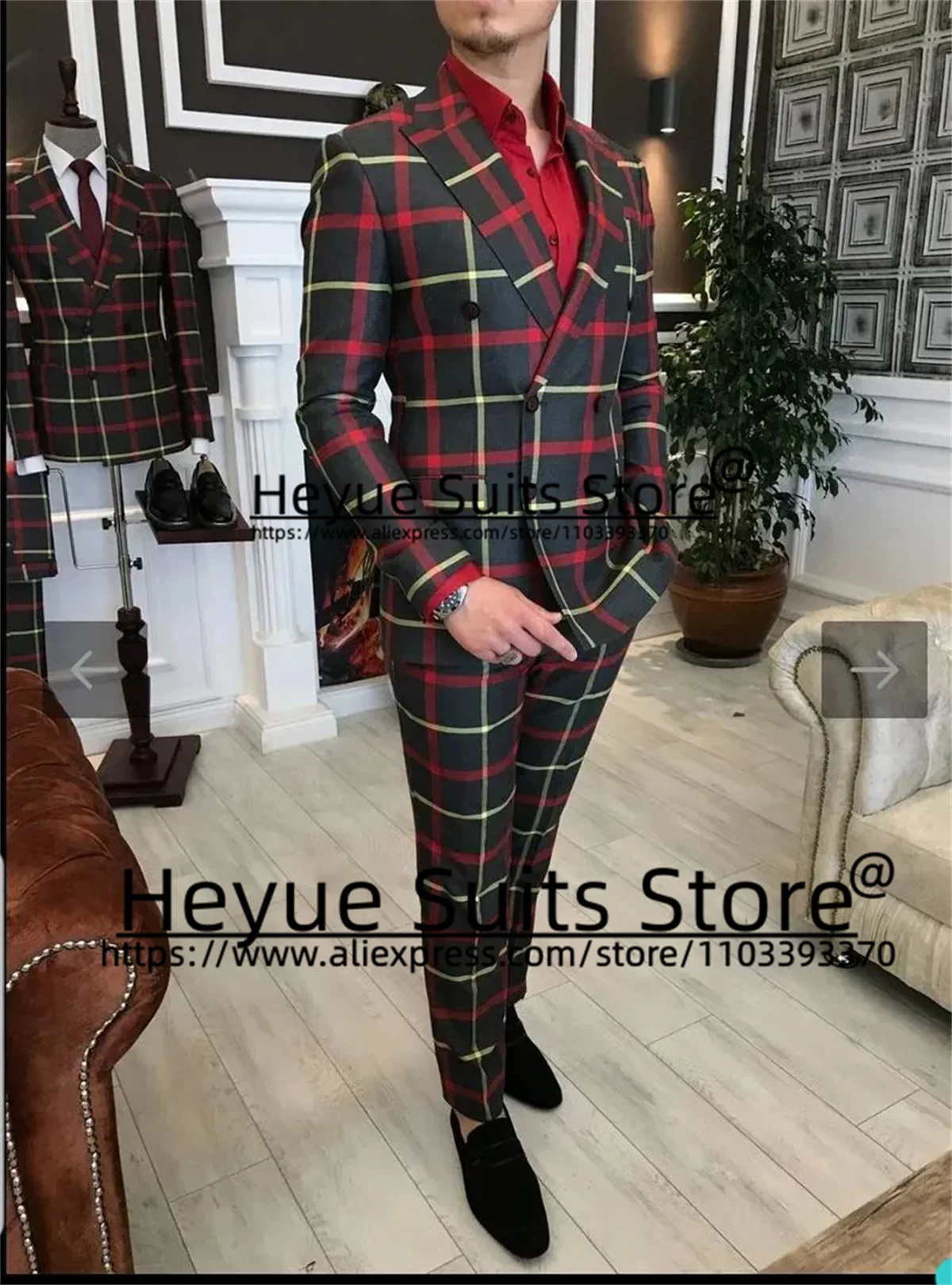 British Fashion Plaid Men Suits Slim Fit doppiopetto sposo smoking formali Prom 2 pezzi set Casual maschile Blazer Costume Homme