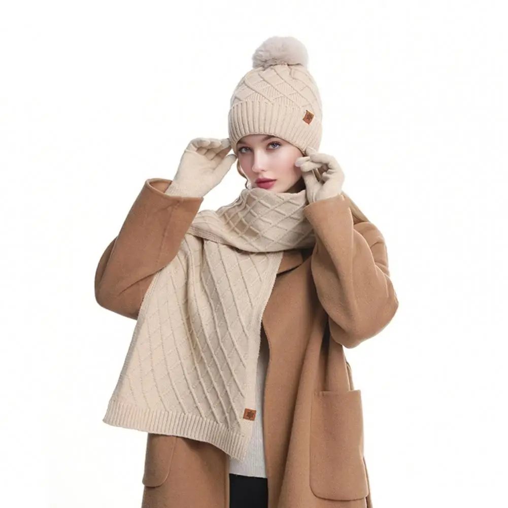 

Knit Hat with Velvet Lining Cozy Winter Knit Hat with Faux Fur Pom Pom Ball Warm Fleece Lining Stylish Skull Cap for Outdoor