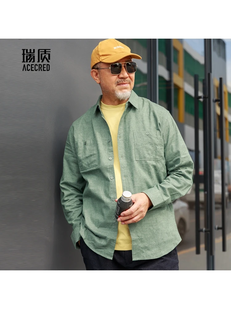 

Pure Cotton Brued irt Loose Fit for Middle-Aged And ly Men Spring Autumn Casual Sle Long Sve Button Closure