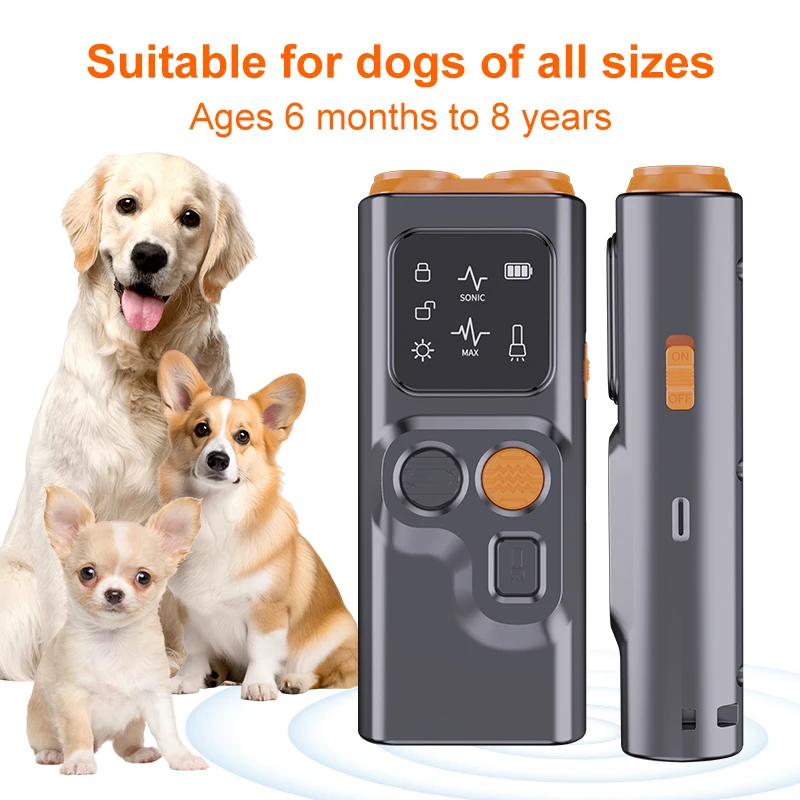 2024 new pet deterrent device dog repellent ultrasonic dog training device rechargeable anti barking device with LED flashlight