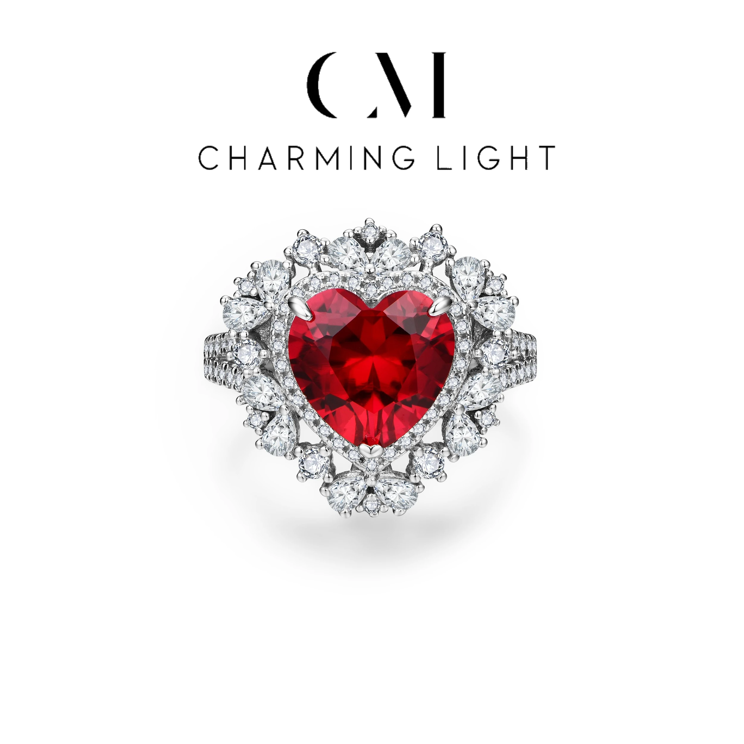 

CHARMING Luxury 4.0CT Heart Ruby Rings love and deepspace 925 Sterling Sliver for Women Engagement Wedding Fine Jewelry Hot Sale