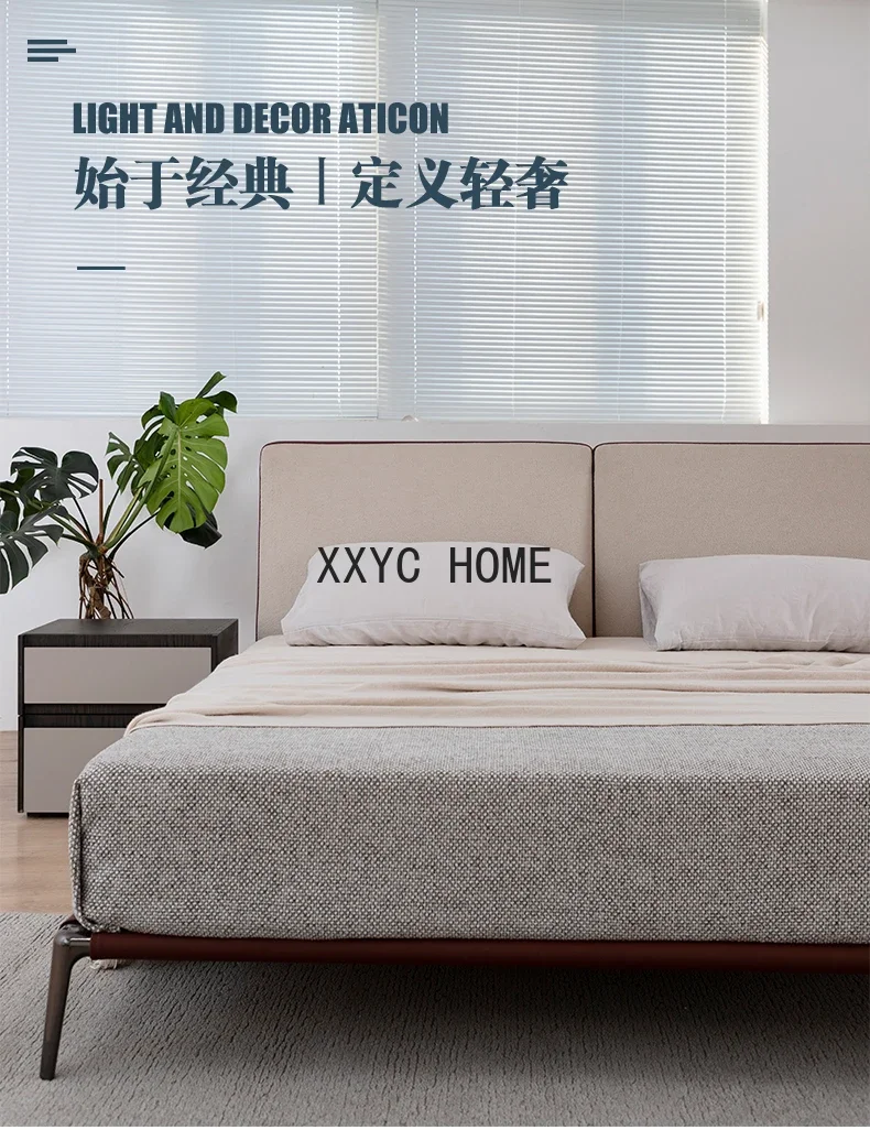 الشمال النسيج ضوء السرير الفاخرة الحديثة بسيطة خشب متين شقة صغيرة غرفة نوم رئيسية لينة حقيبة سرير مزدوج 1.8 متر سرير الزواج