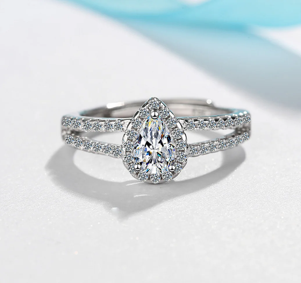 

Новое кольцо из стерлингового серебра 925 пробы с муассанитом 1 карат, капля воды для женщин, свадебные роскошные ювелирные изделия, очаровательное вечерние модные украшения