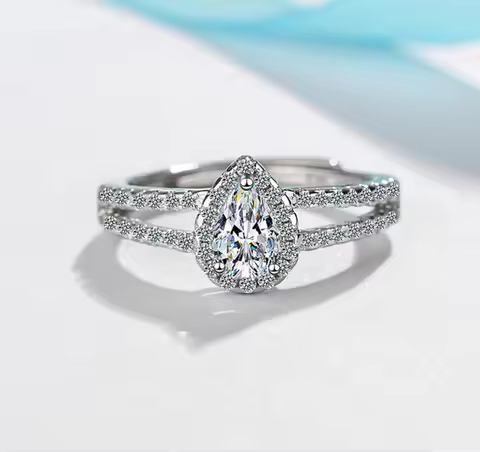 New 925 Sterling Silver 1ct Moissanite Ring Water Drop for Women Wedding Luxury Jewelry Engagement Charm Party Fashion