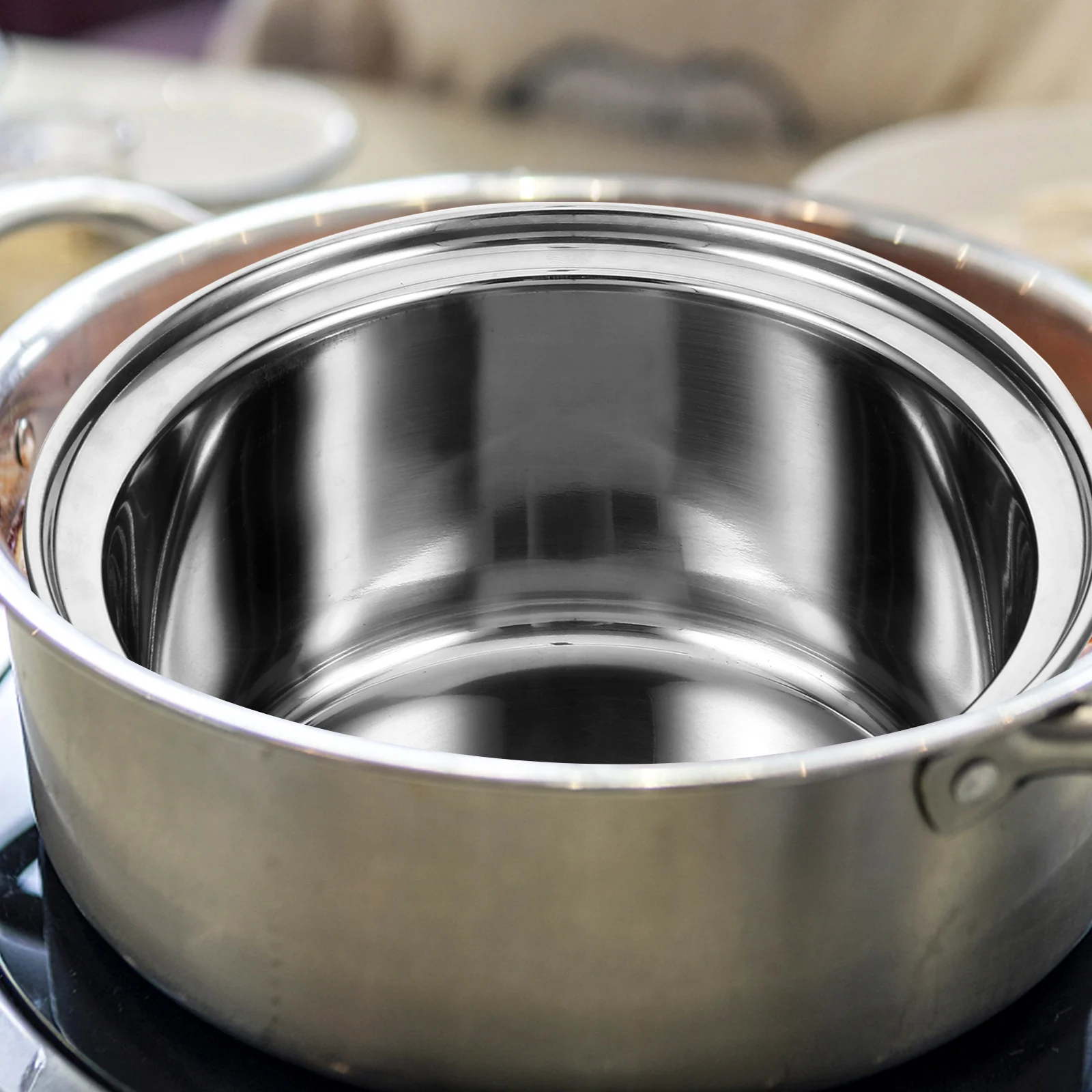 

Hot Clear Soup Inner Stock Stainless Steel Silver Individual Hotpot For Induction Cooker Small Kitchen Use Cooking Soup Pot