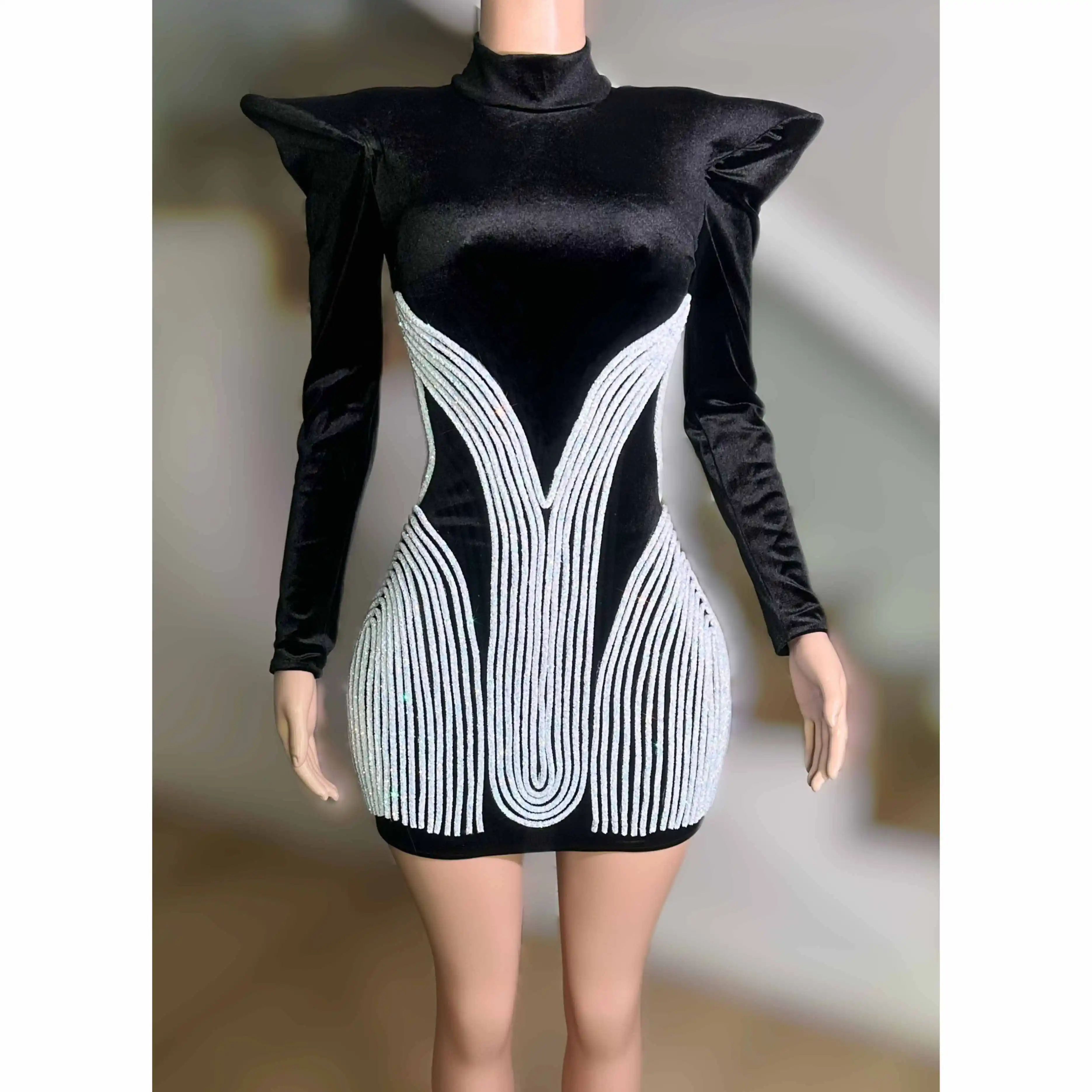 2024 New Nightclub Bar Dj Performance Dress For Women Epaulet Long Sleeved Party Dress Jazz Dance Stage Festival Dress DN18170