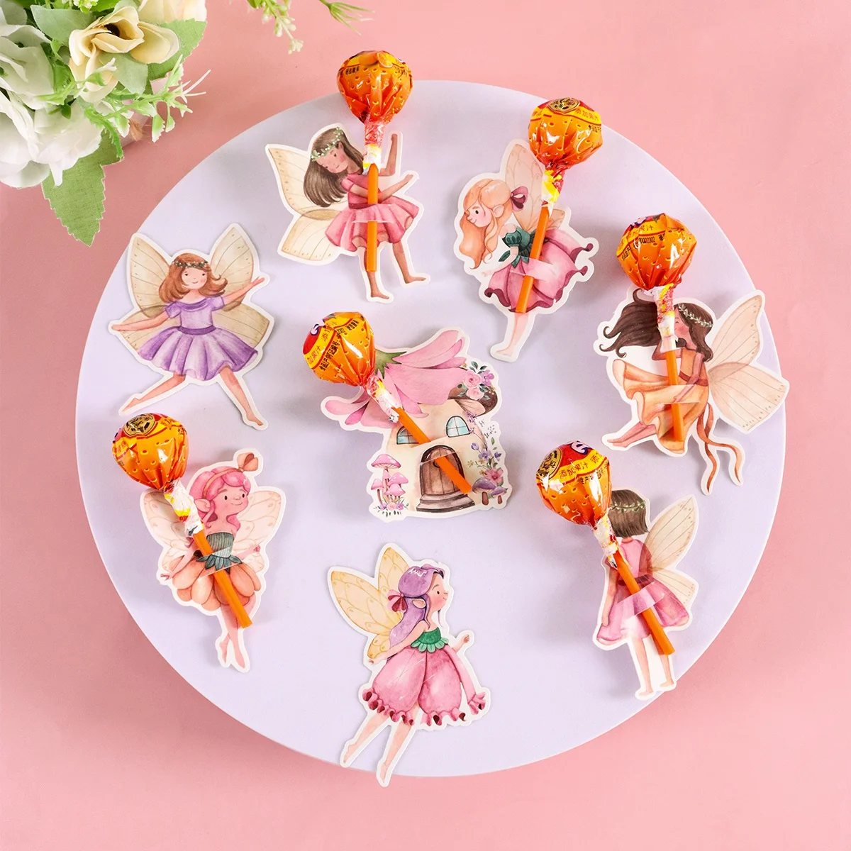 48 Stück rosa Schleifen-Papier-Lollipop-Kartenhalter, rosa Süßigkeitenverpackung für Geburtstagsfeier-Dekoration, DIY-Geschenk für Feiertage – Detail 13
