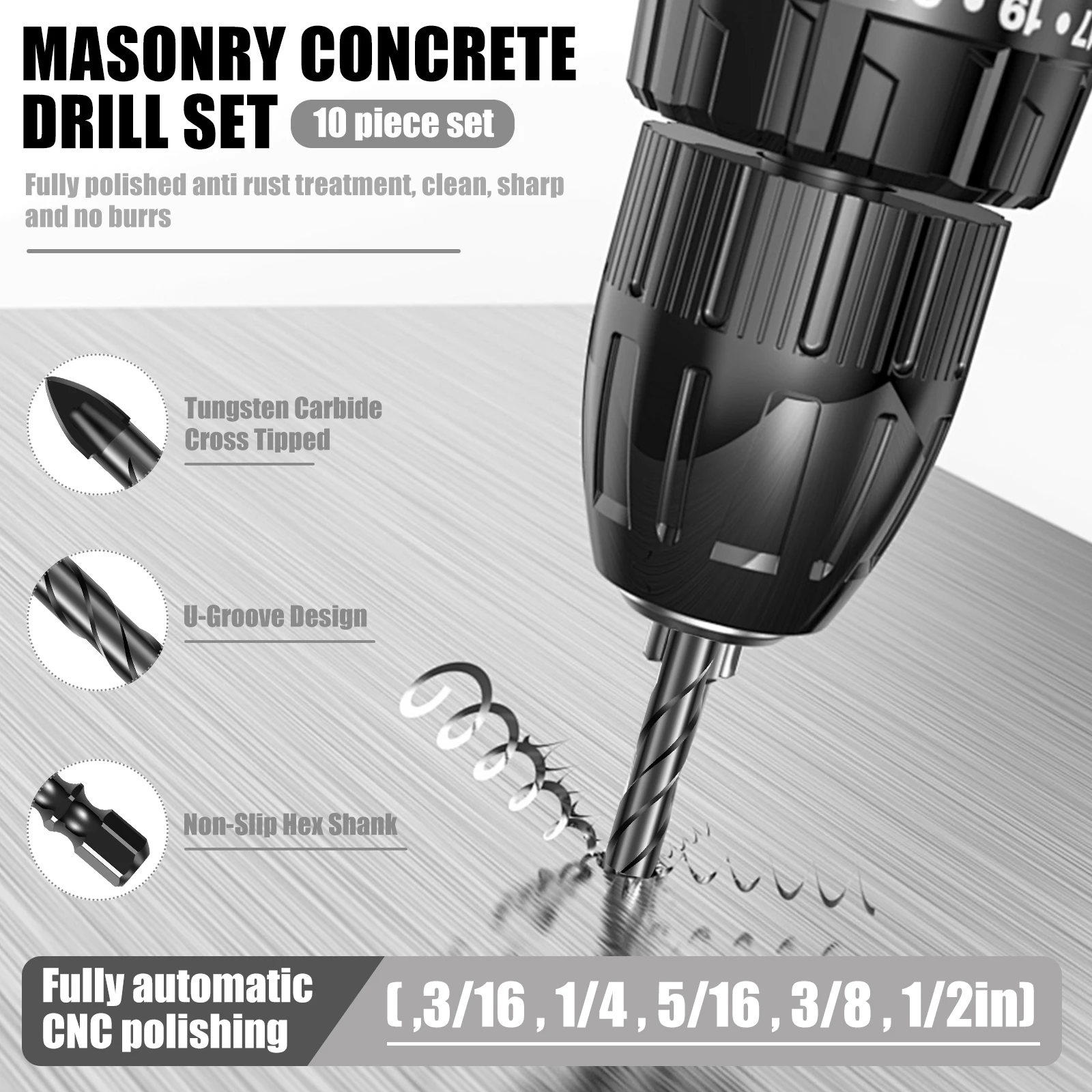 Masonry Drill Bit Rustproof Tungsten Steel Concrete Drill Bits Wear Resistant Masonry Drill Bits Multifunctional Tile Drill Bits