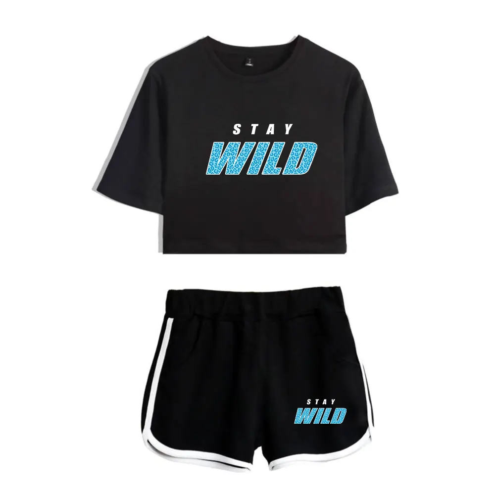 Ben Azelart Stay Wild Vintage 90s logo Merch Tops Fashion Two Piece Set Harajuku Shorts+Lovely TShirt Streetwear Outwear